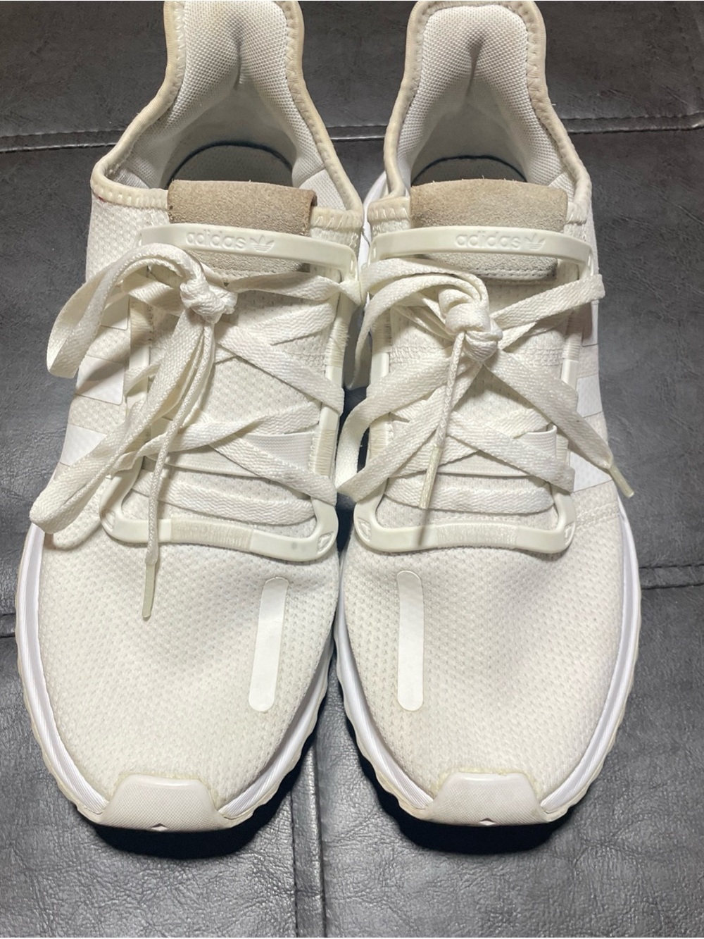 adidas Men’s Off-White Knit Casual Sneakers with Beige Accent